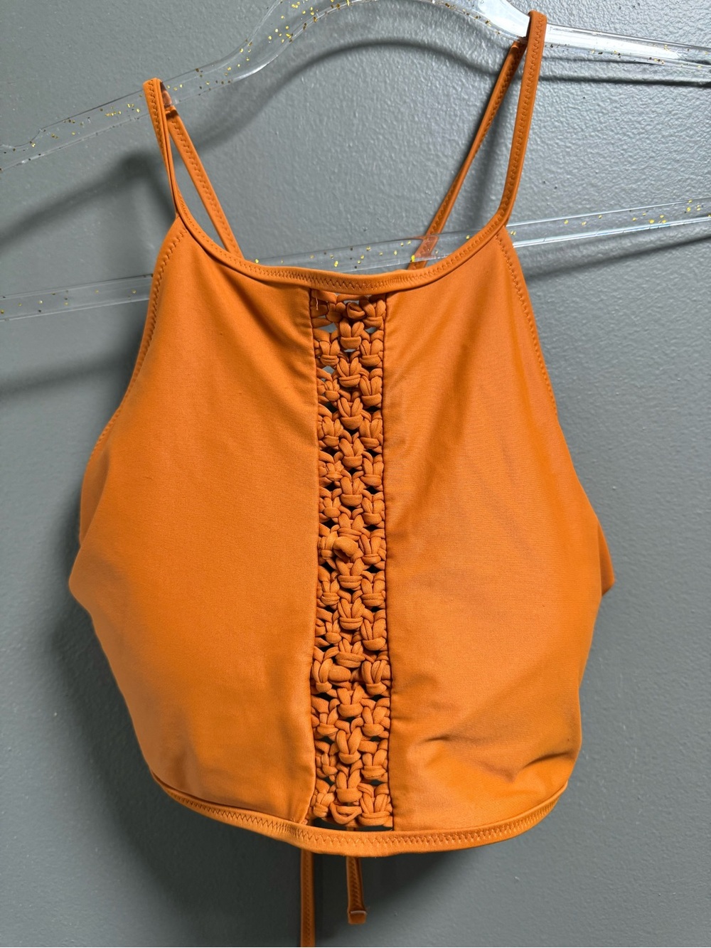 aerie Orange Crochet-Front Cropped Bikini Top